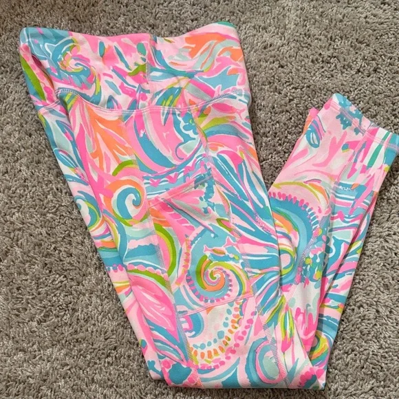 Lilly Pulitzer Luxletic Pink and Blue Swirl Leggings - Picture 3 of 3